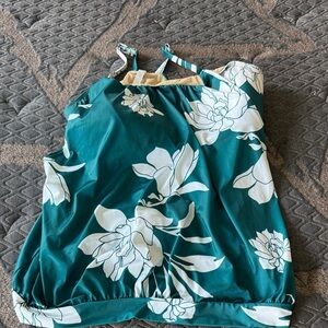 Teal Floral tankini  with White Blooms